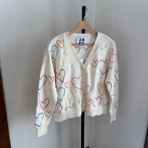XOKR Kerri Rosenthal Womens Small Heart Knit Cardigan Cropped Anthropologie NWT - Picture 2 of 9